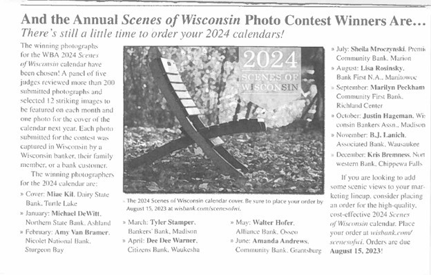 Sheila&#039;s Photo was selected by the WBA to be in their calendar!